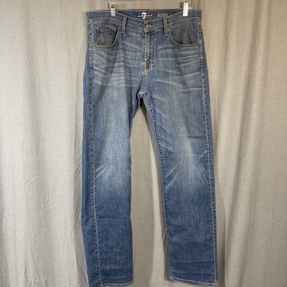 7 Seven For All Mankind Austyn Relaxed Jeans Men 35x33 Med Wash Cotton USA